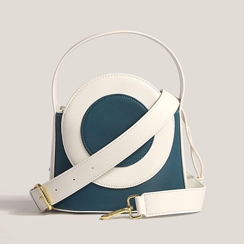 color block vegan leather bucket bag, view 3 - MRSLM