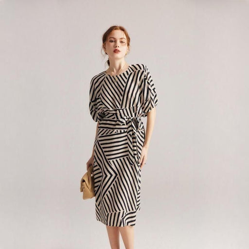 striped silk mid-calf dress - MRSLM