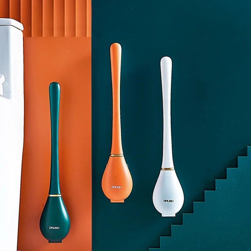long-handled silicone toilet brush with holder, view 9 - MRSLM