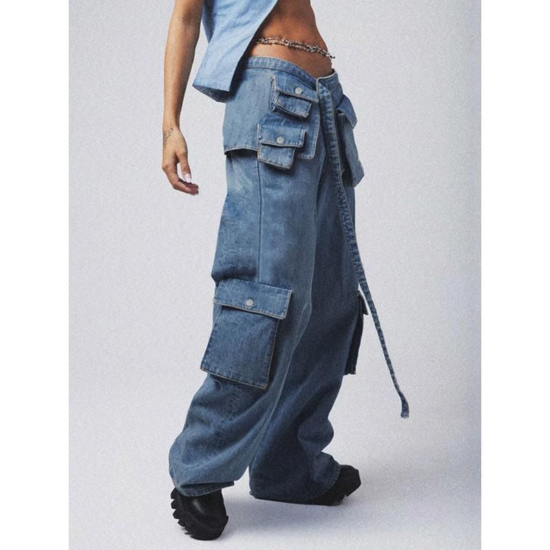 high-waisted baggy jeans with lace-up pockets, view 4 - MRSLM