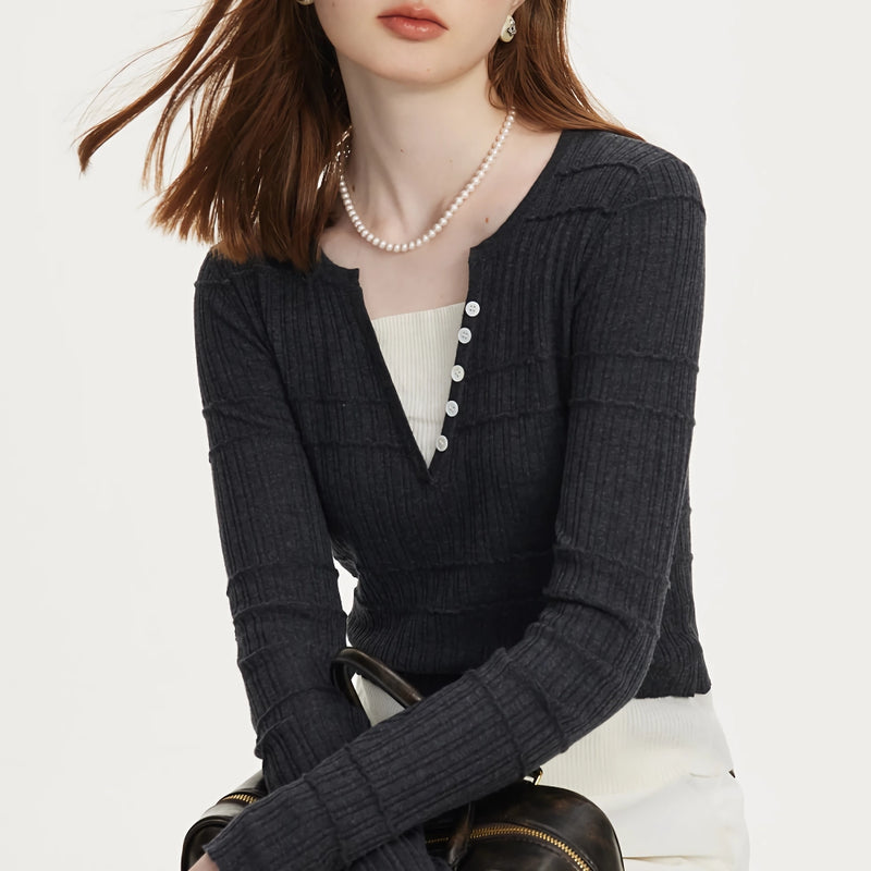 Slim fit knitted sweater, fake two-piece, view 5 - MRSLM