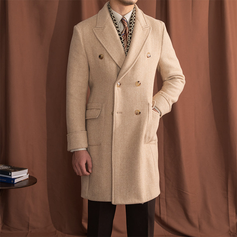 Vintage men's wool herringbone coat, view 3 - MRSLM