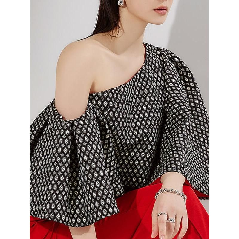 off-shoulder butterfly sleeve printed blouse, view 4 - MRSLM