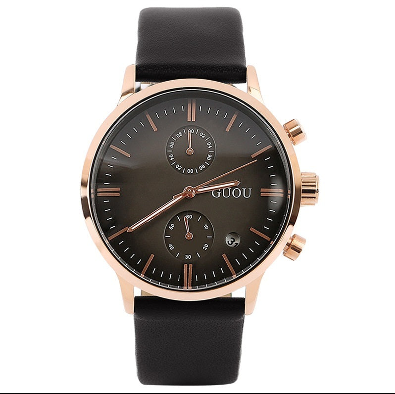 men's calendar leather quartz watch, view 4 - MRSLM