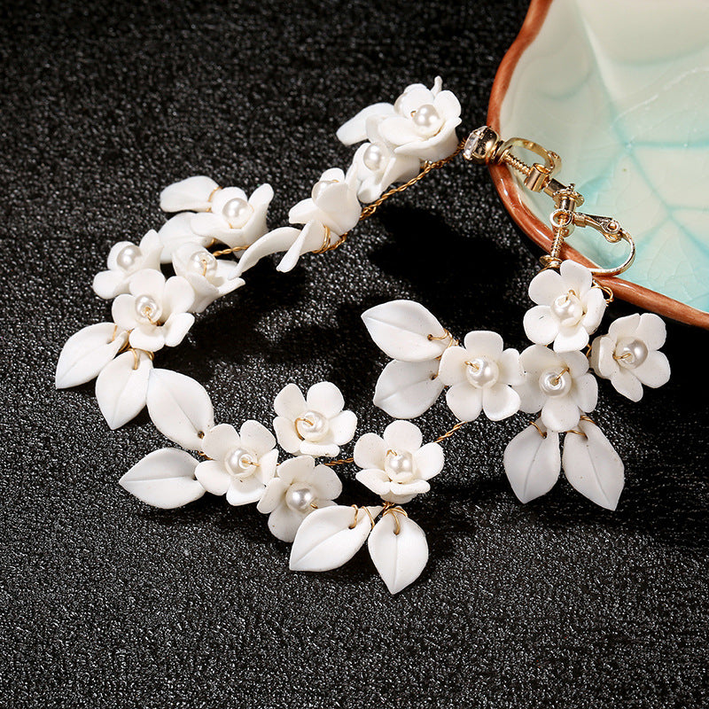 ceramic flower leaf ear clips, view 4 - MRSLM