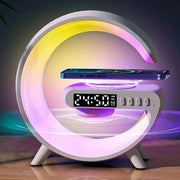 speaker alarm clock lamp with wireless charger, view 2 - MRSLM