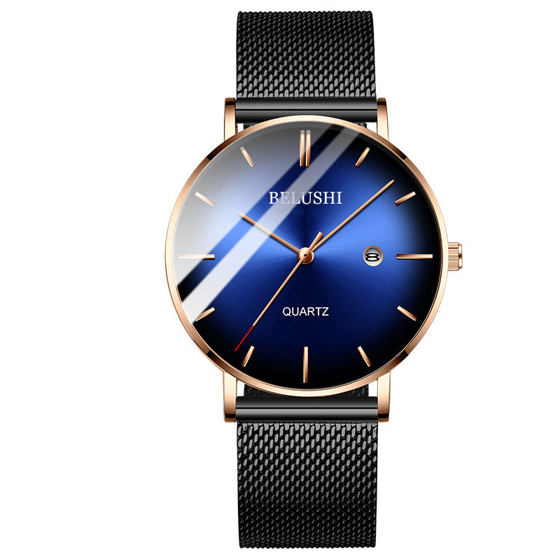 ultra-thin blue dial quartz watch, view 5 - MRSLM