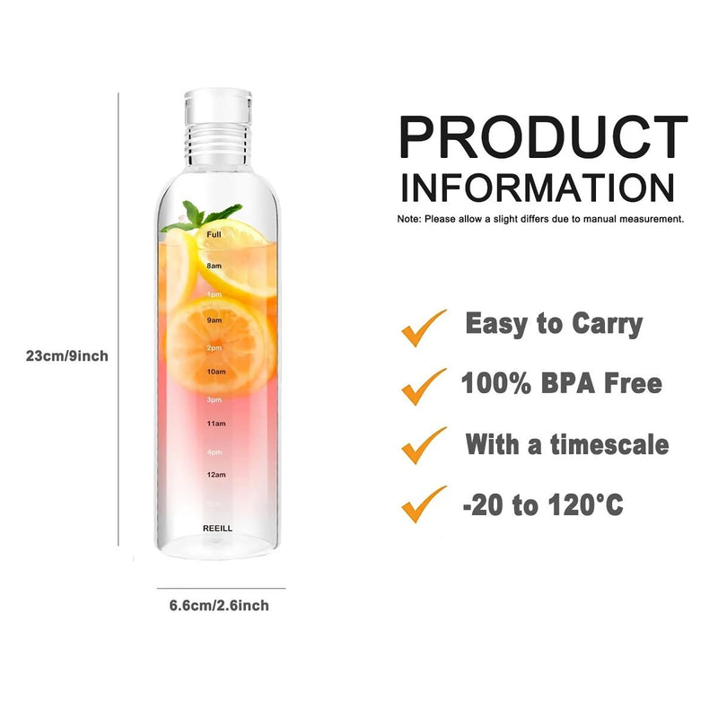 transparent plastic time marker water bottle, view 6 - MRSLM