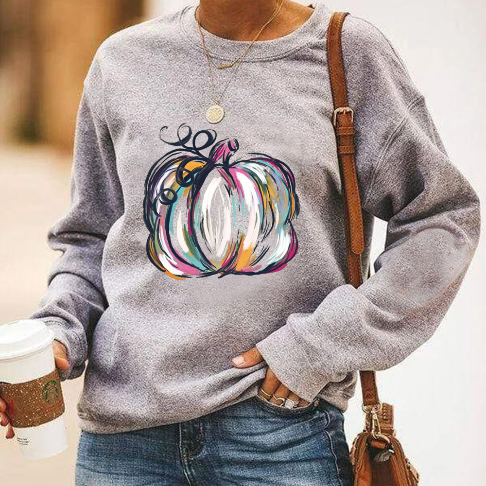 Halloween Personality Color Pumpkin Print Casual Long Sleeve Hoodie