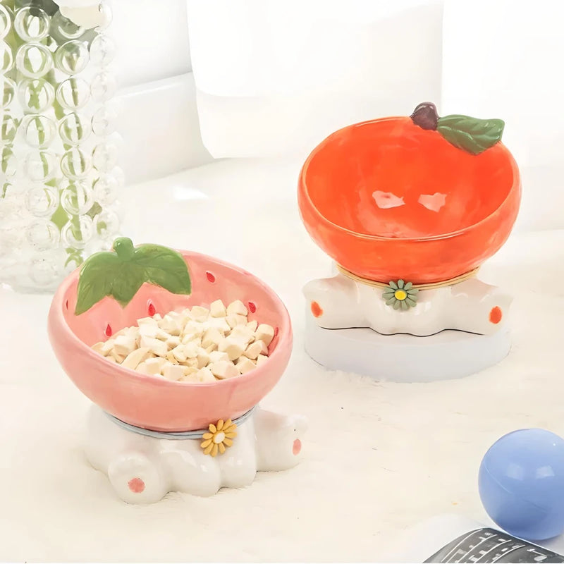 elevated tilted ceramic cat bowl, view 4 - MRSLM