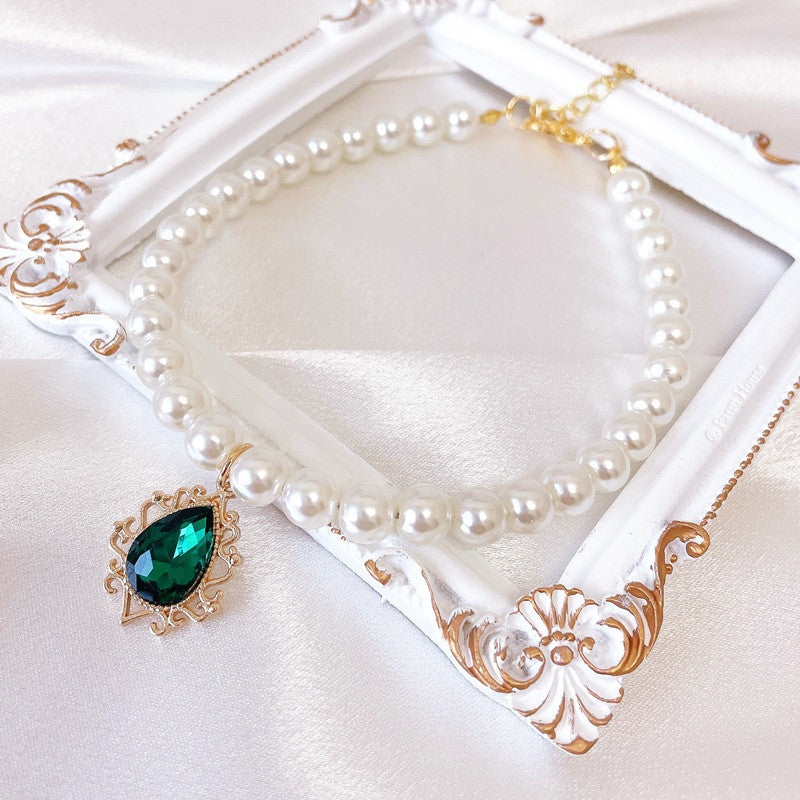 pearl pet collar with rhinestone charm, view 9 - MRSLM