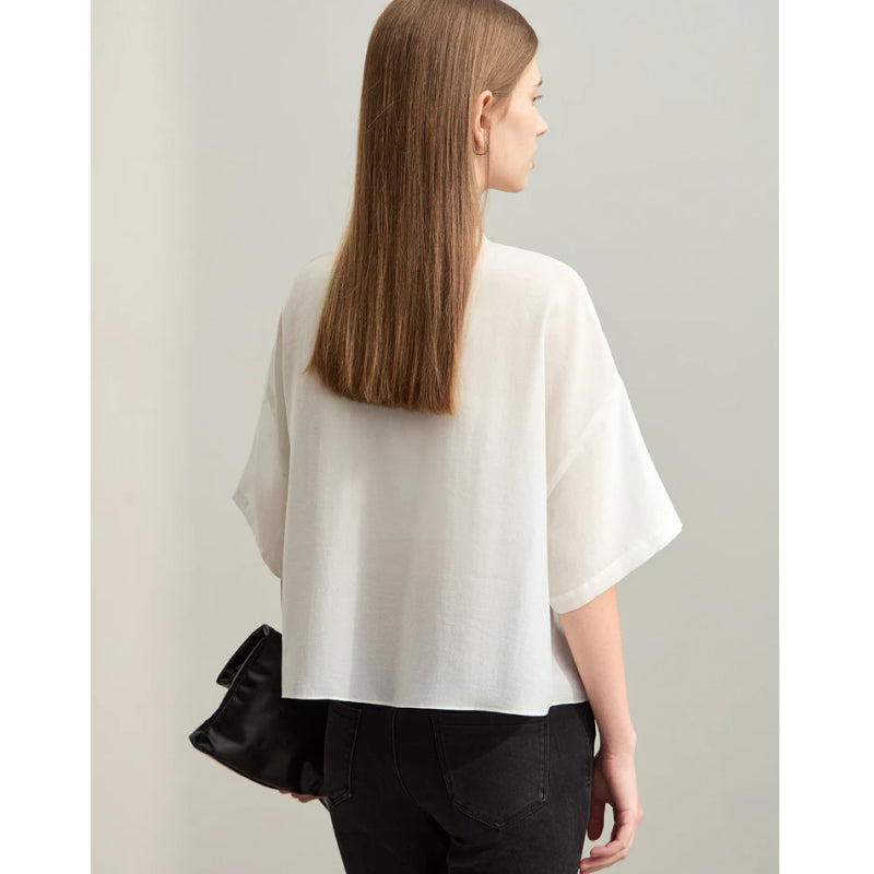 asymmetrical collar blouse, view 6 - MRSLM