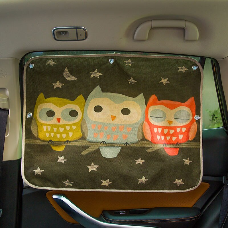 Cute Cartoon Linen Car Sun Shade Curtain for Windshield and Side Windows - 70cm x 50cm