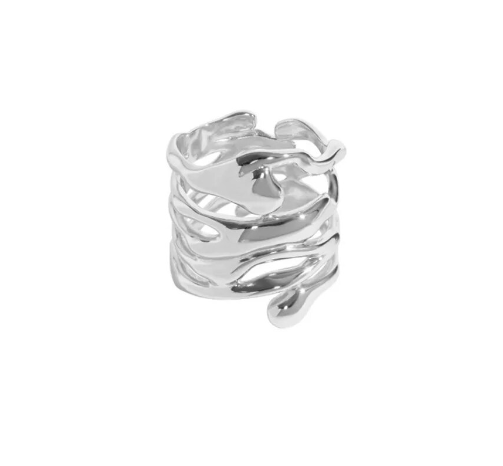 irregular hollow silver wide ring, view 5 - MRSLM