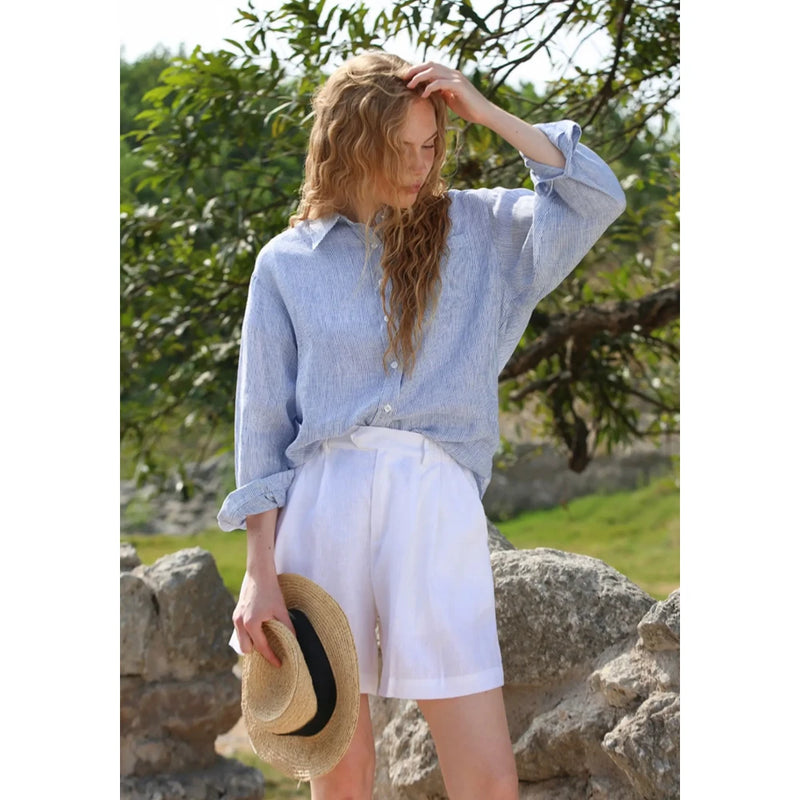 high waist linen shorts, view 5 - MRSLM