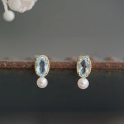 natural topaz pearl stud earrings, view 3 - MRSLM