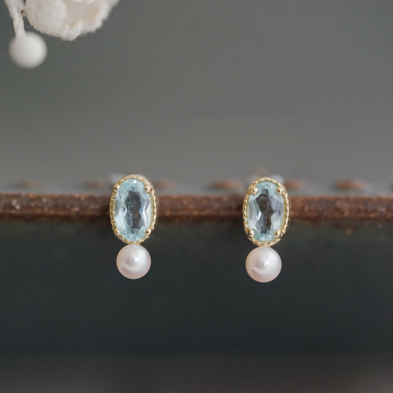 natural topaz pearl stud earrings, view 3 - MRSLM