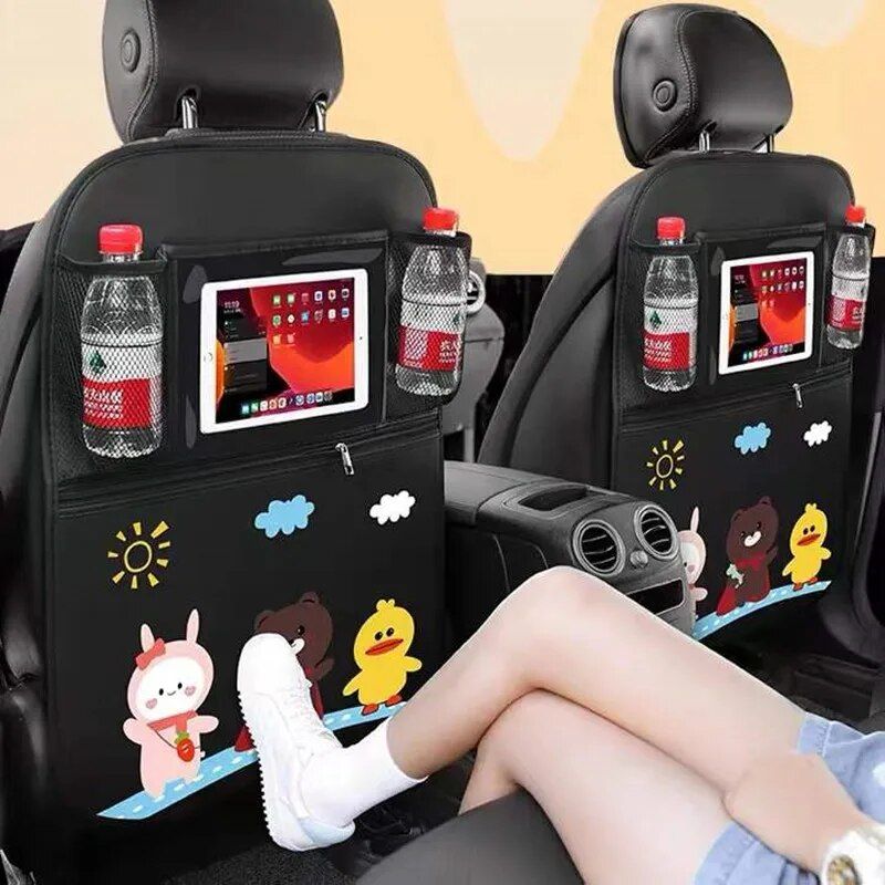 Cartoon Car Seat Back Protector with Storage for Children