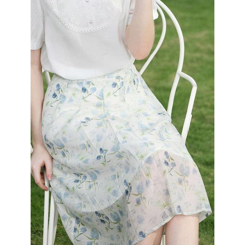 floral chiffon midi skirt, view 3 - MRSLM