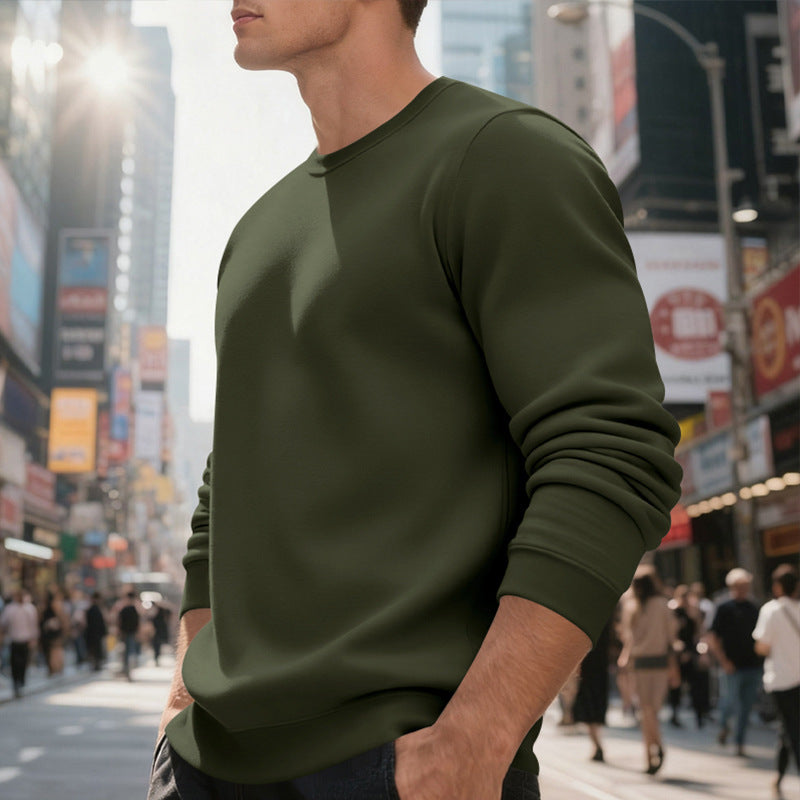 Fleece-lined Crew Neck Sweater Male Loose Casual Top
