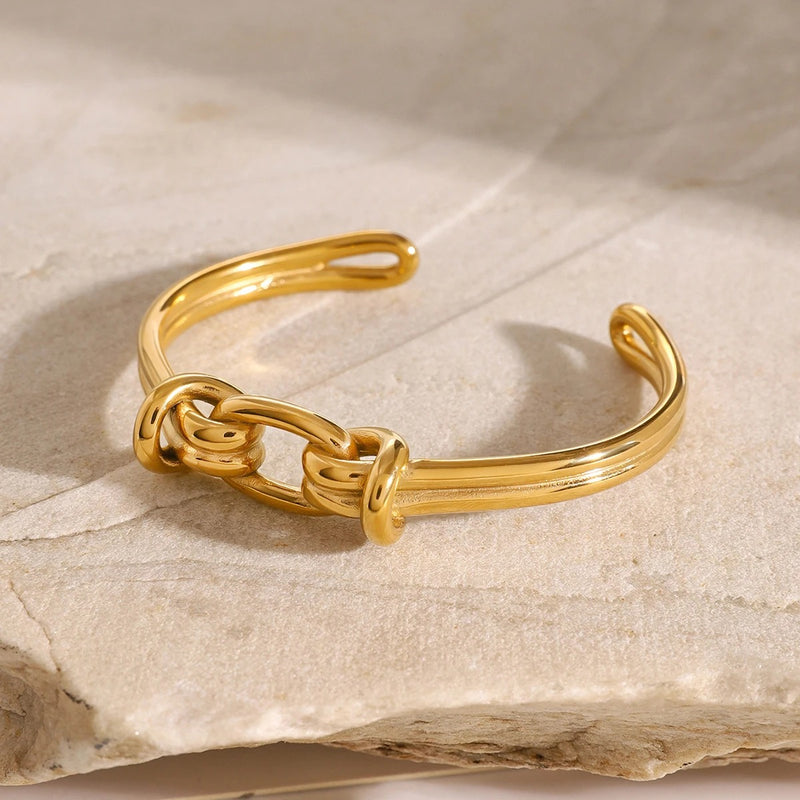 gold stainless steel geometric open cuff bracelet - MRSLM