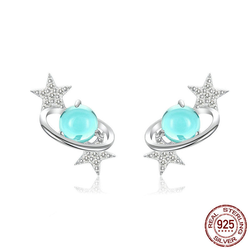 Earrings Sterling Silver Women's Fashion Platinum Plated DIY Stars