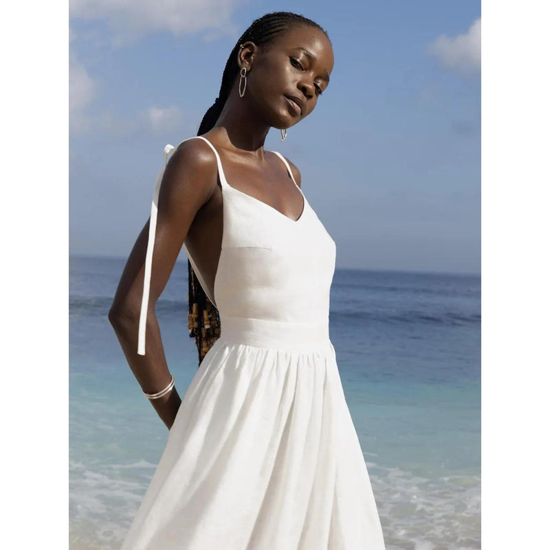 summer breeze cotton v-neck midi dress, view 15 - MRSLM