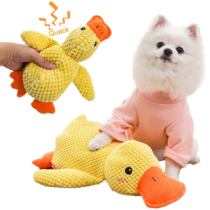 duck shape quacking dog toy, view 5 - MRSLM
