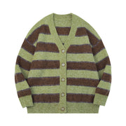 Women's green striped knit cardigan, view 11 - MRSLM