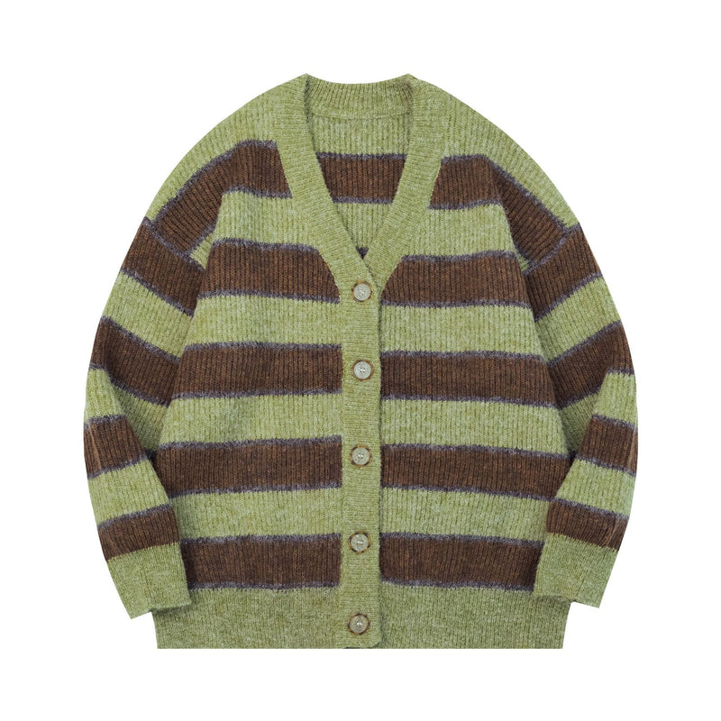 Women's green striped knit cardigan, view 11 - MRSLM
