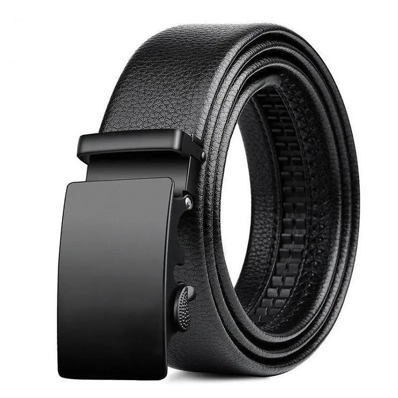 men's black PU leather belt automatic buckle, view 3 - MRSLM