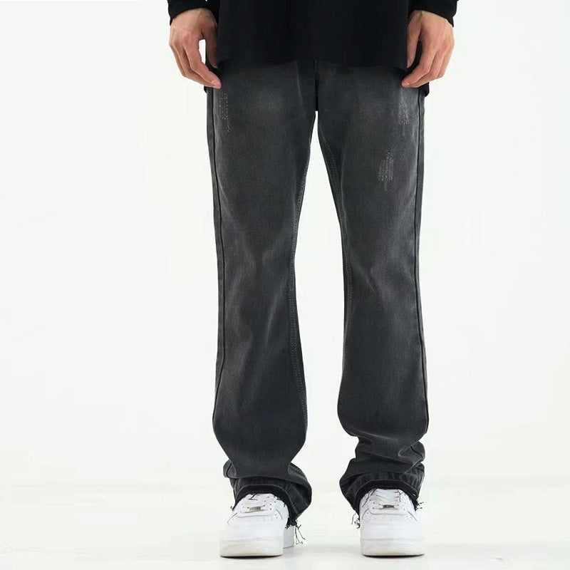 men's micro flared fringe worn jeans, view 6 - MRSLM