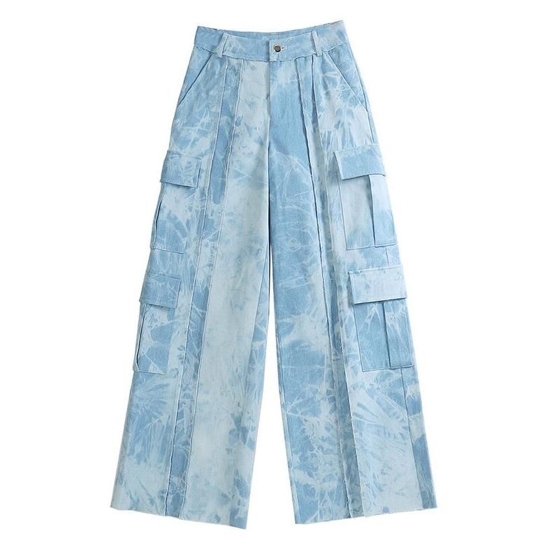 high waist tie dye straight denim pants, view 7 - MRSLM