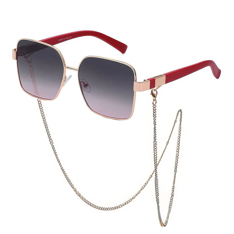 Oversized square sunglasses with chain, view 15 - MRSLM