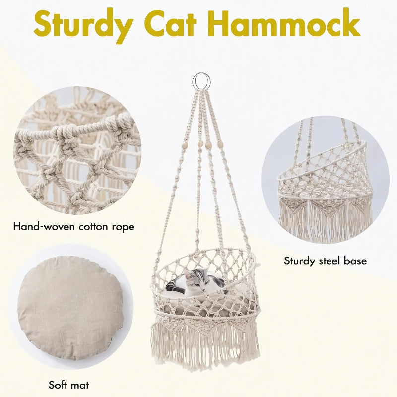 boho hanging cat bed, view 4 - MRSLM