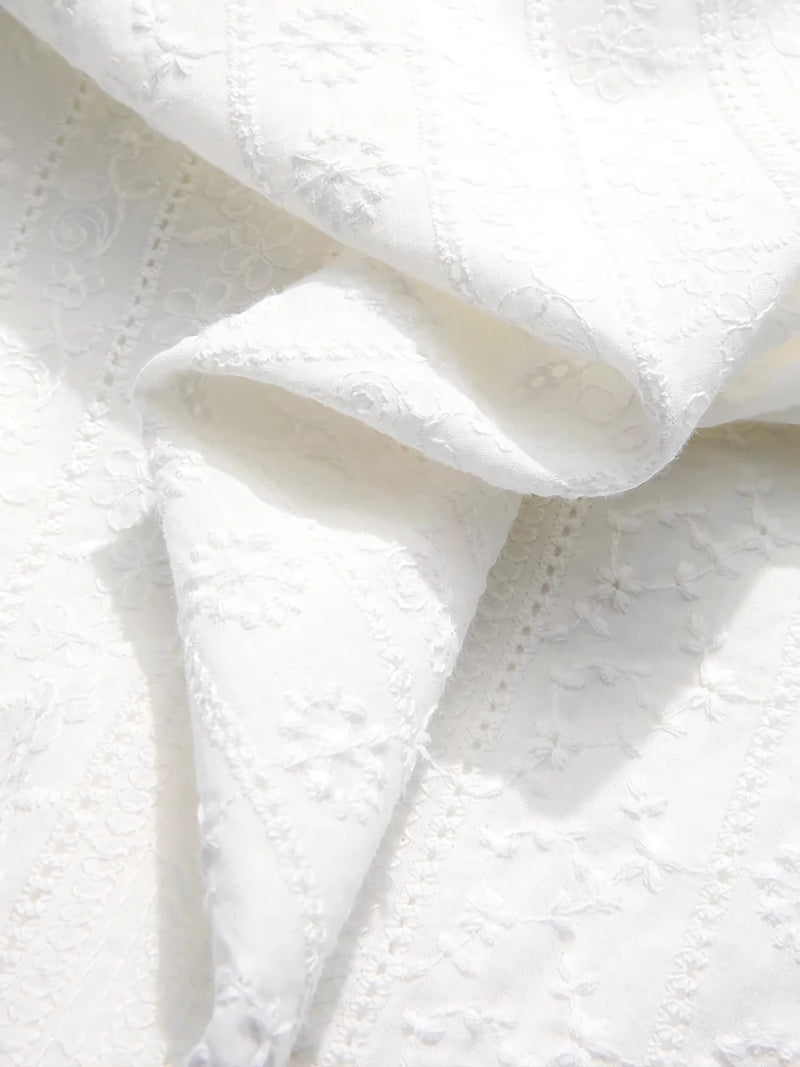 white cotton puff sleeve blouse, view 7 - MRSLM