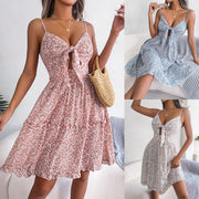 floral bow ruffled chiffon swing dress - MRSLM