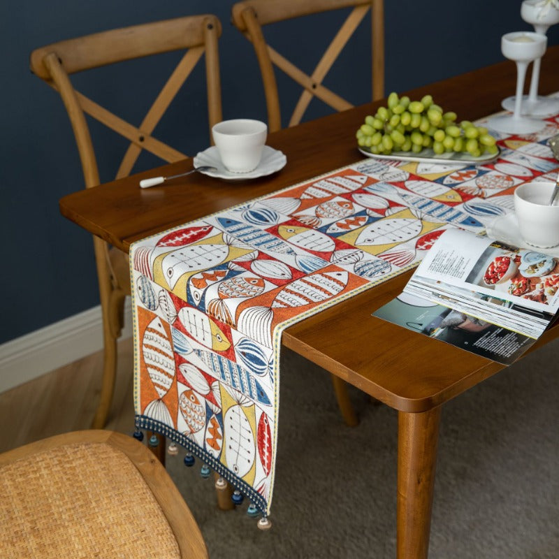 jacquard fish table runner, view 5 - MRSLM