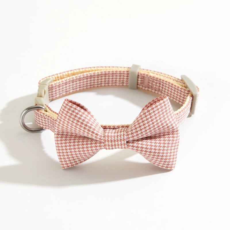 checkered pet collar with butterfly knot, view 2 - MRSLM