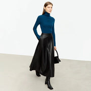 PU leather A-line midi skirt, view 2 - MRSLM
