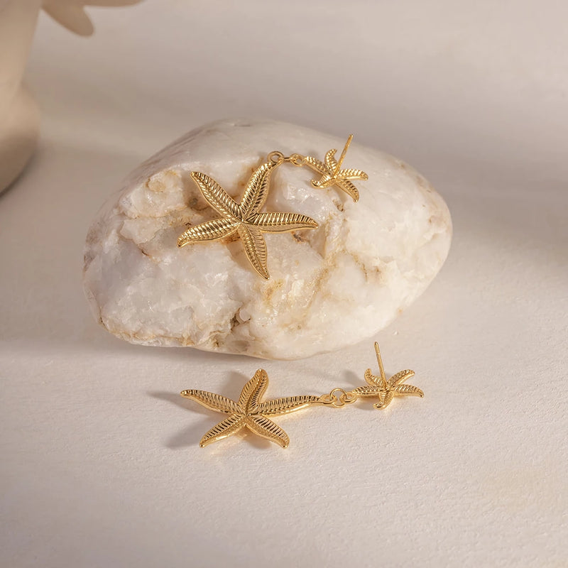 stainless steel starfish earrings, view 4 - MRSLM