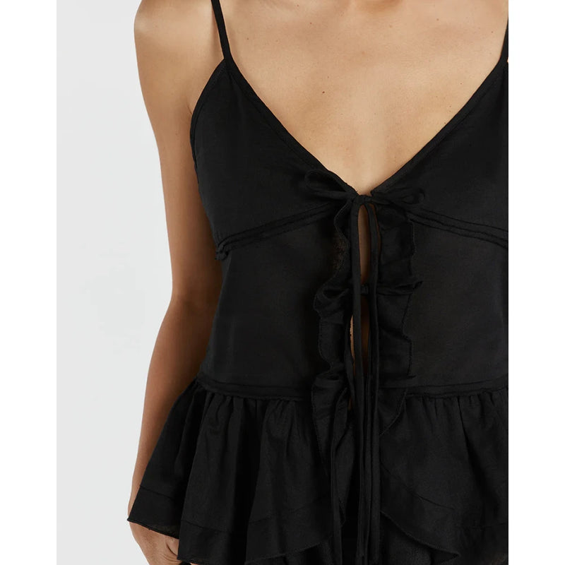 v-neck cami top with tie-up straps, view 2 - MRSLM