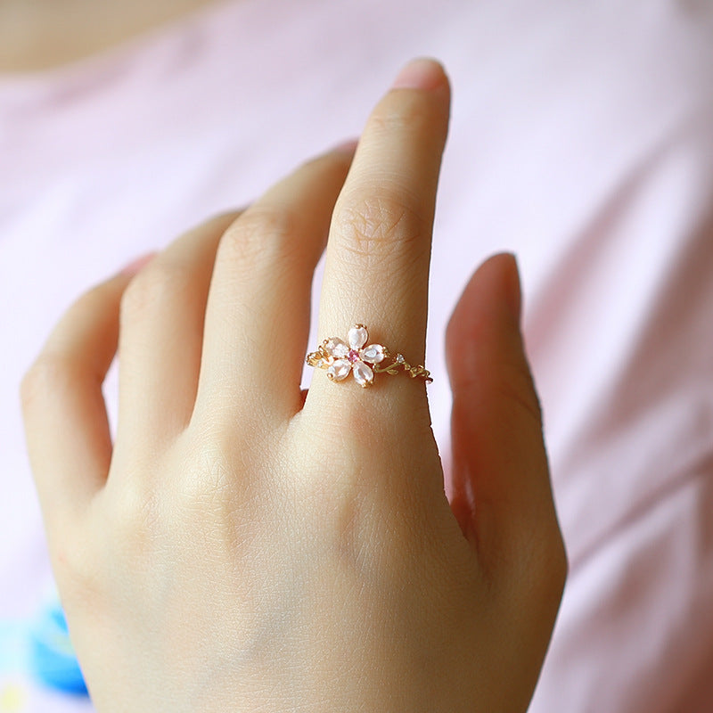 S925 Sterling Silver Crystal Flower Ring