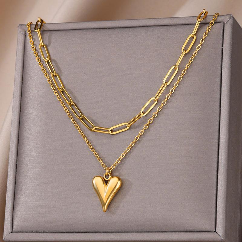 double layered heart chain necklace, view 5 - MRSLM