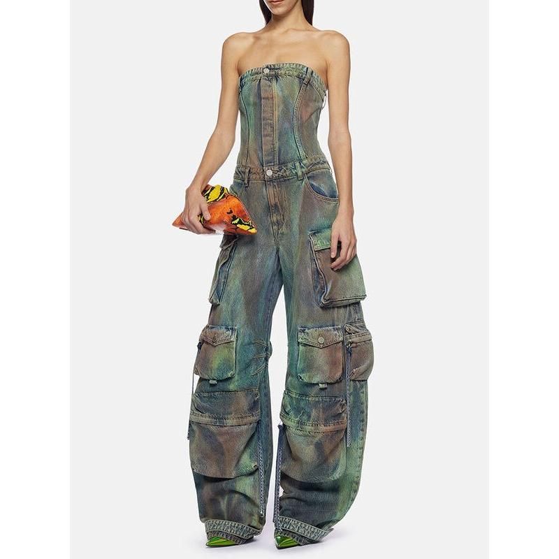 strapless denim jumpsuit, view 3 - MRSLM