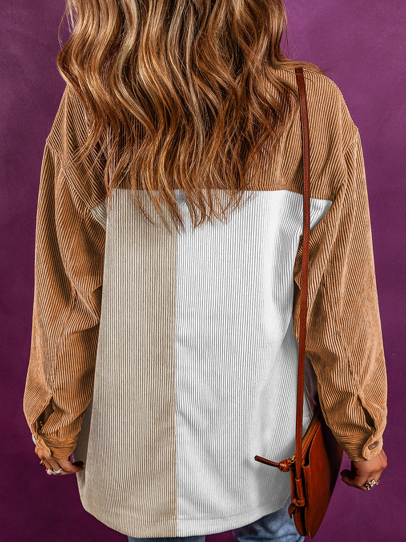 Women's color-block corduroy shirt jacket, view 2 - MRSLM