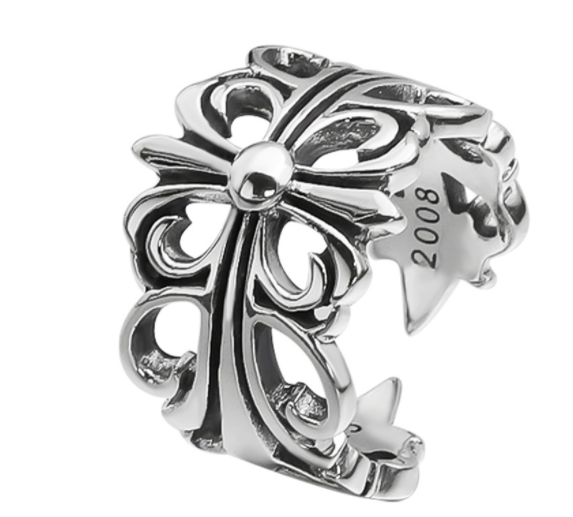 S925 Sterling Silver Cross Flower Ring