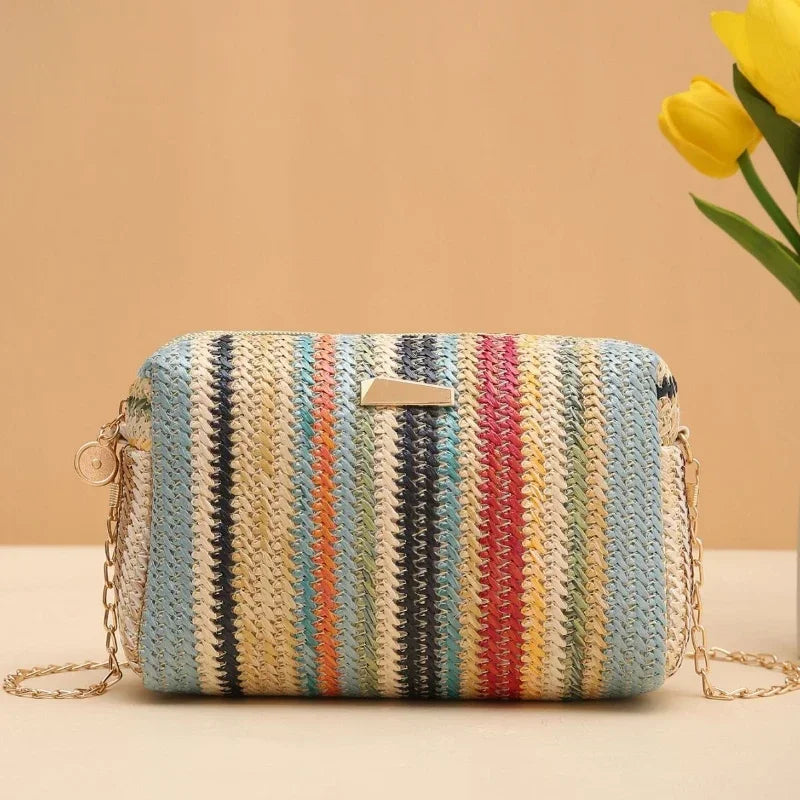 rattan knit straw crossbody bag, view 5 - MRSLM