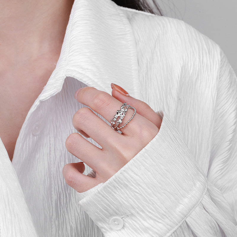 s925 silver beads chain geometric ring, view 5 - MRSLM