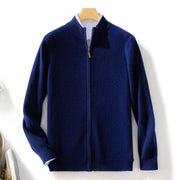 Knitted stand collar sweater coat, view 3 - MRSLM